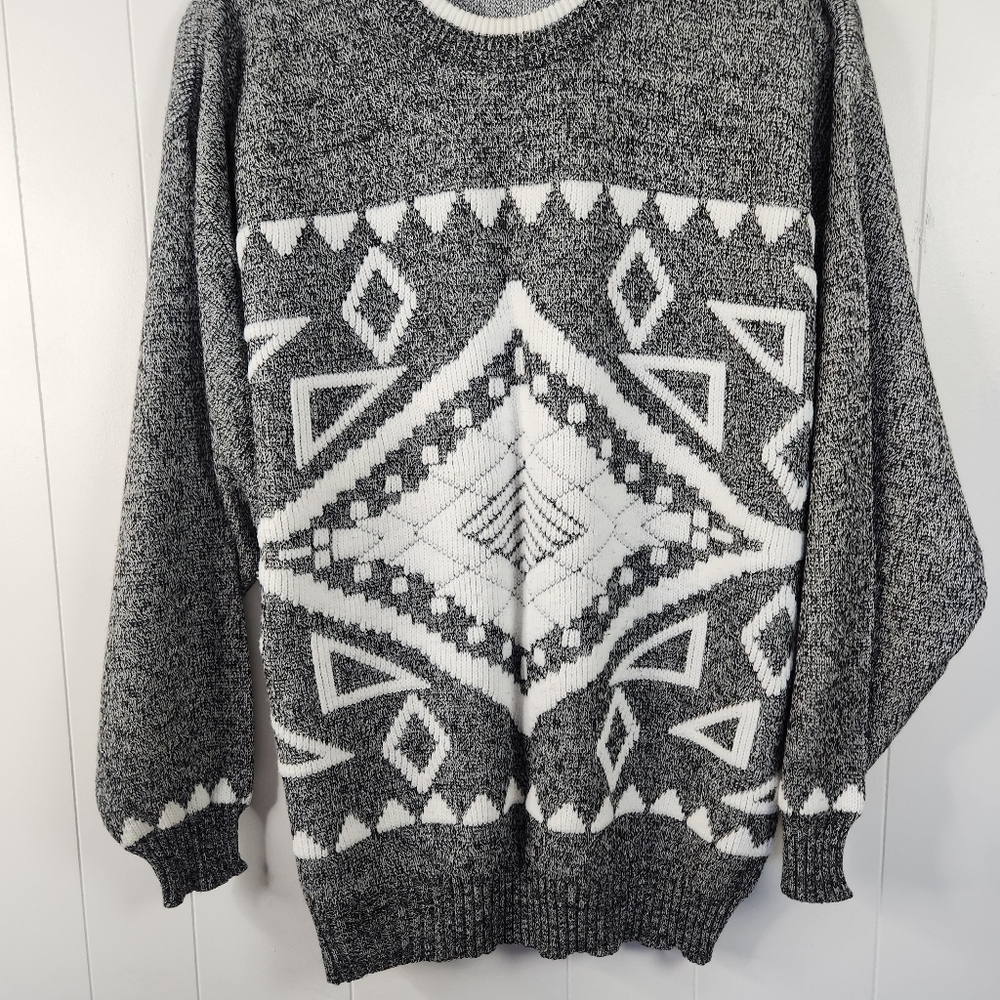 Vintage 90s Gray Knit Grandpa Sweater Mens Preppy Oversized Eclectic Size Large - Picture 4 of 10